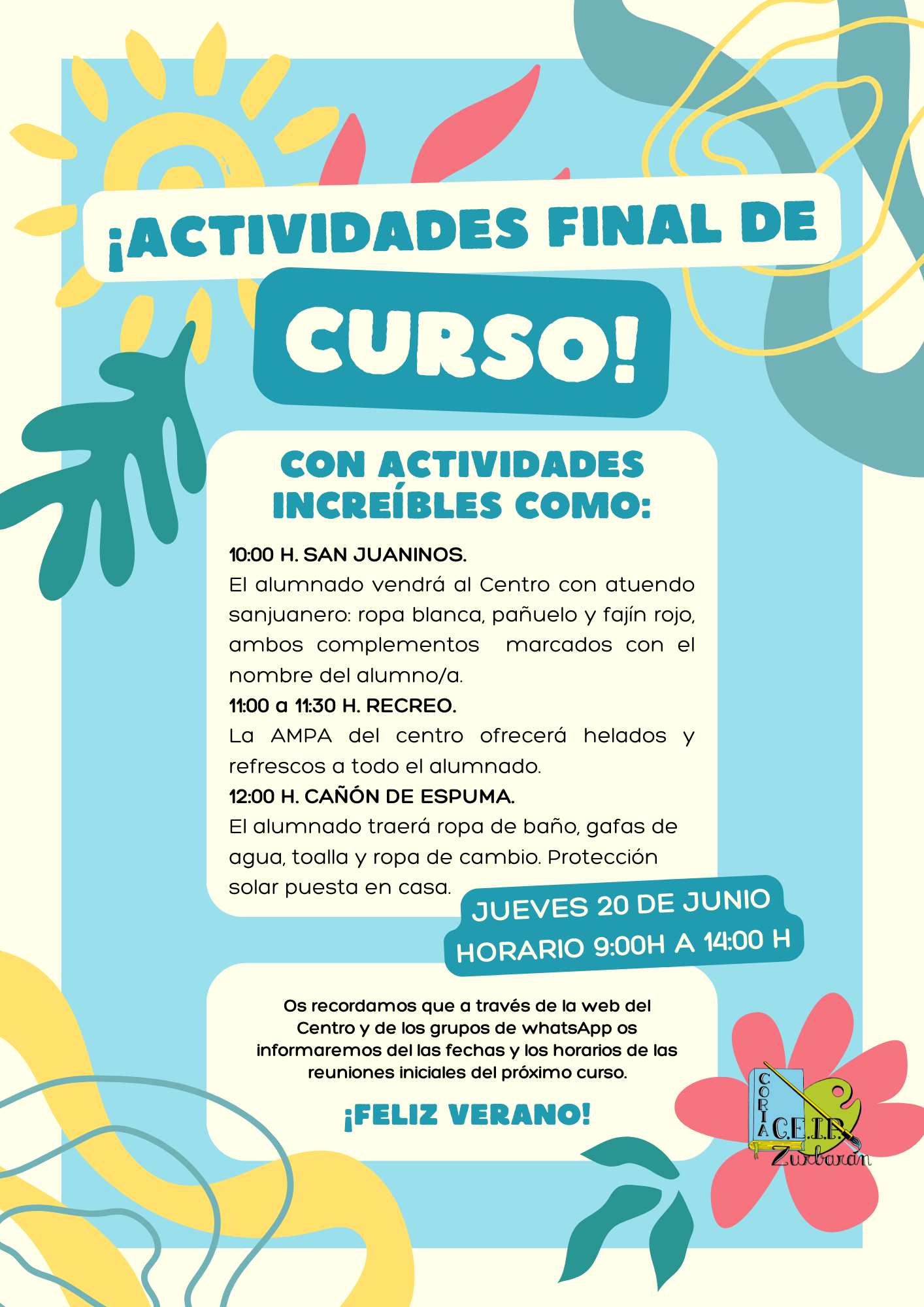 Flyer documento A4 curso de verano ilustrado cool azul